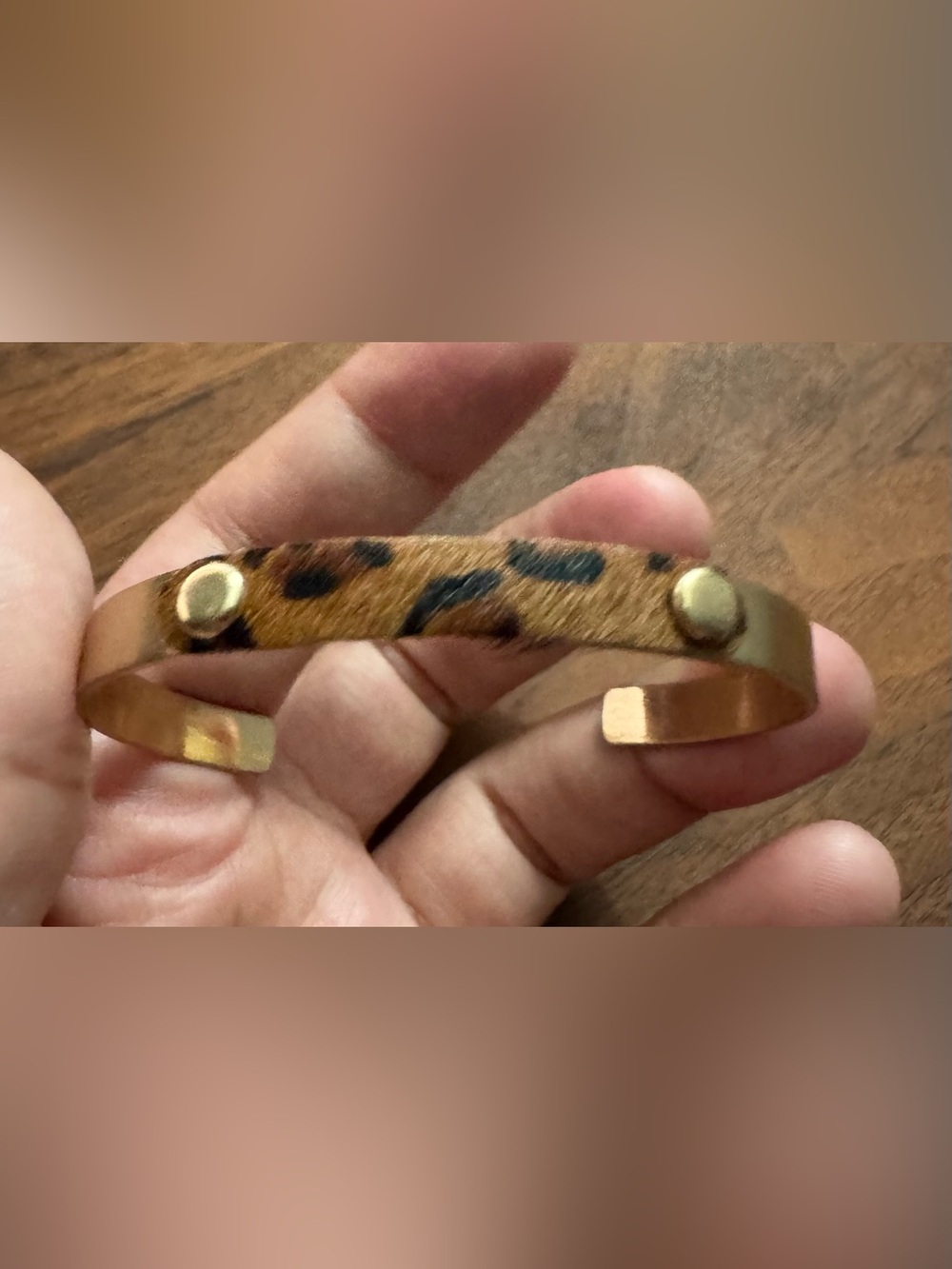 Dainty Goldtoned Open Cuff Bracelet w/Leopard Print Strip